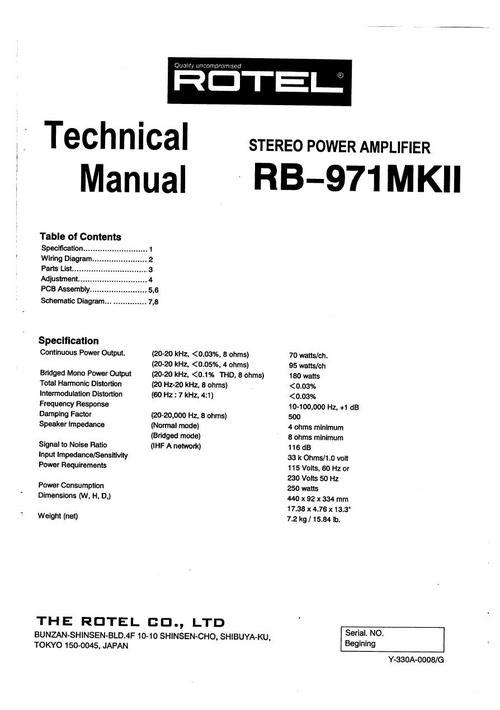 Product picture Rotel RB-971 mk2 Power Amplifier  Service - Technical Manual
