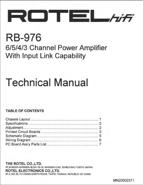 Product picture Rotel RB-976 Power Amplifier  Service - Technical Manual