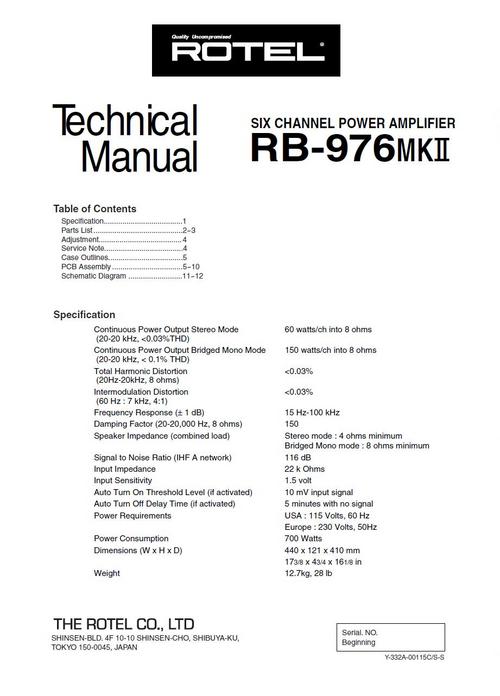 Product picture Rotel RB-976 mk2 Power Amplifier  Service - Technical Manual