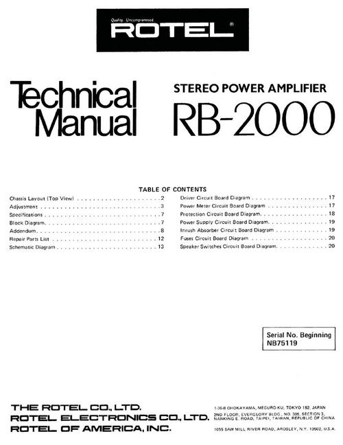 Product picture Rotel RB-2000 Power Amplifier  Service - Technical Manual