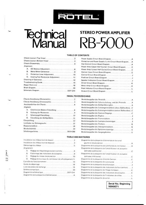 Product picture Rotel RB-5000 Power Amplifier  Service - Technical Manual