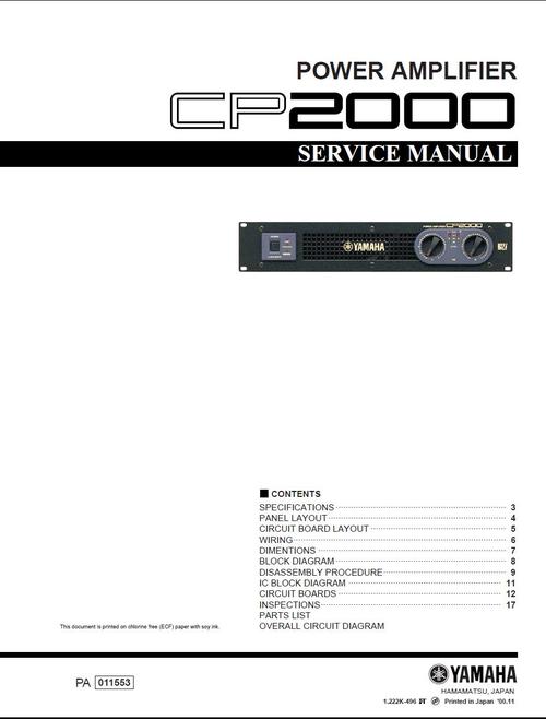 Product picture Yamaha CP-2000 Power Amplifier,  Original Service Manual