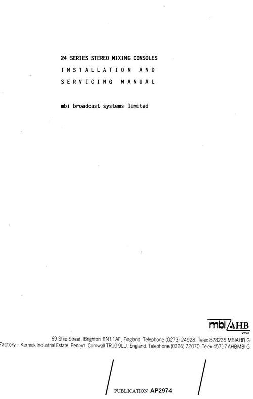 Product picture Allen & Heath MBI 24 series mixing consoles Service Manual
