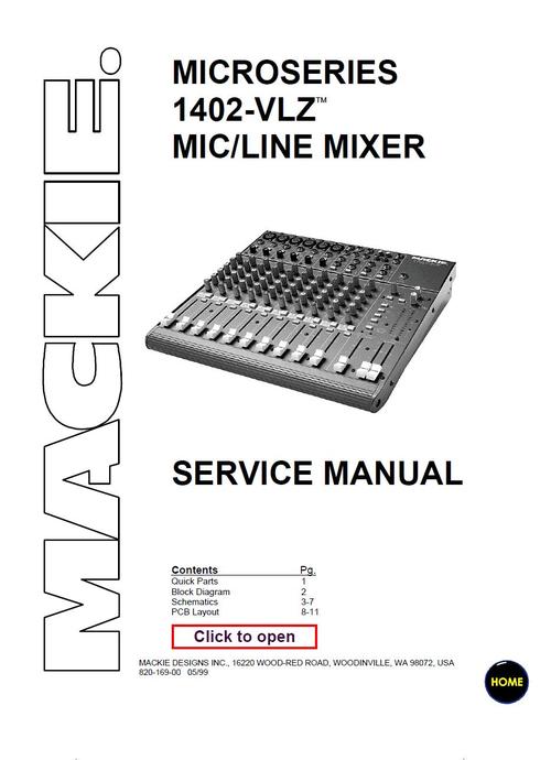 Product picture Mackie 1402-VLZ microseries mixer , Service Manual