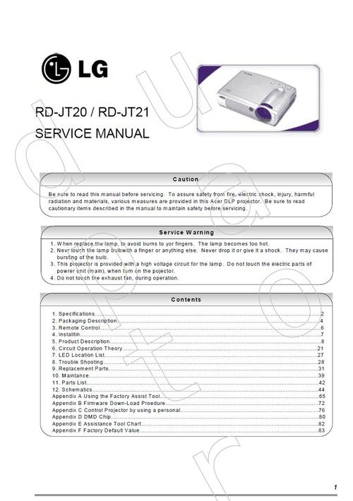 Product picture LG RD-JT-20 & RD-JT-21   , Projector Original Service Manual
