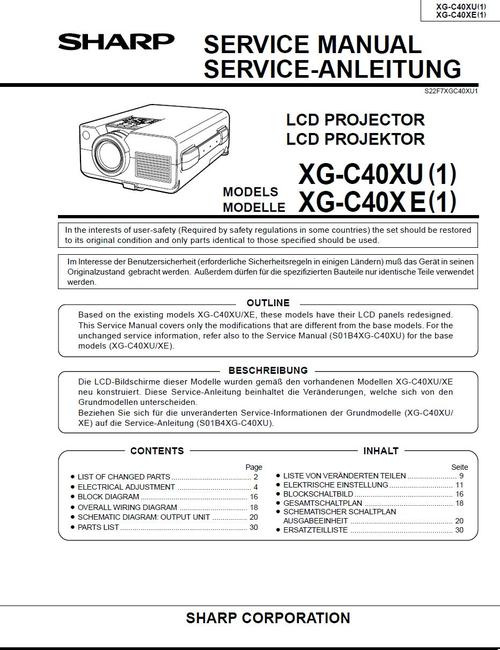 Product picture Sharp XG-C40X  , Projector Original Service Manual