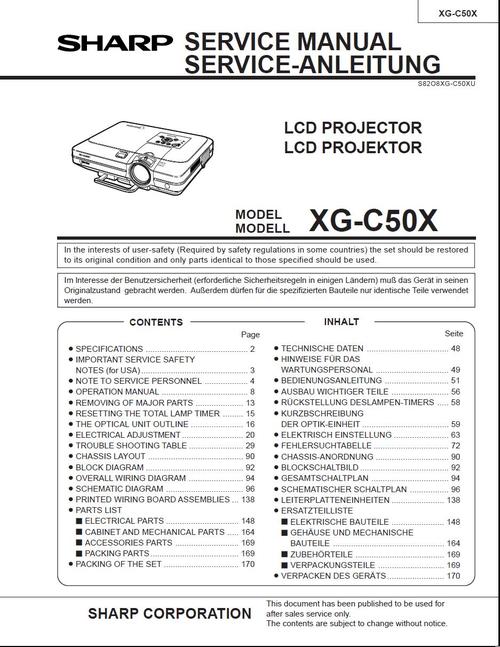 Product picture Sharp XG-C50X , Projector Original Service Manual