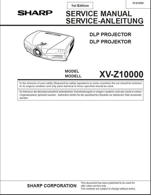 Product picture Sharp XV-Z-1000  , Projector Original Service Manual