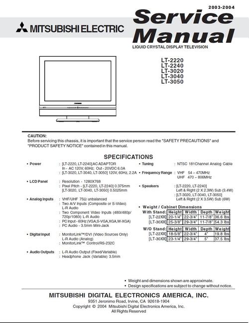 Product picture Mitsubishi LT-2220  2240  3020  3040  3050 ,  Service Manual