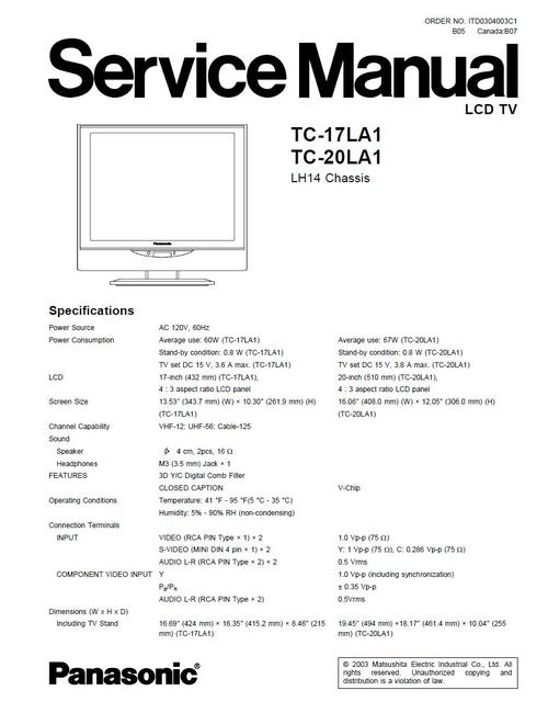 Product picture Panasonic TC-LA17A1 & LA20A1, Service Manual & Schematics