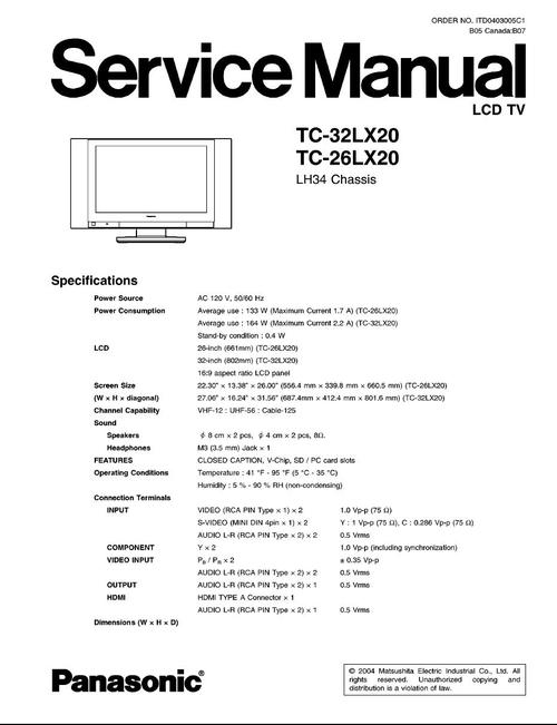 Product picture Panasonic TC-26LX20 & TC-32LX20, Service Manual & Schematics
