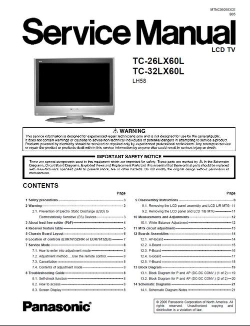 Product picture Panasonic TC-26LX60L & 32LX60L , Service Manual & Schematics