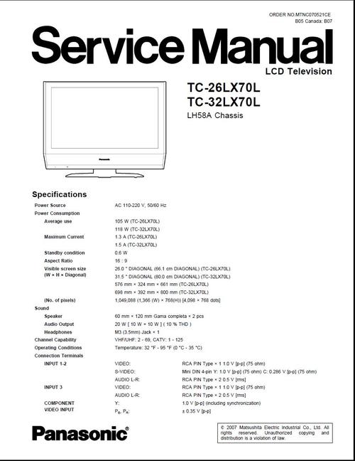 Product picture Panasonic TC-26LX70 & TC-32LX70  Service Manual & Schematics
