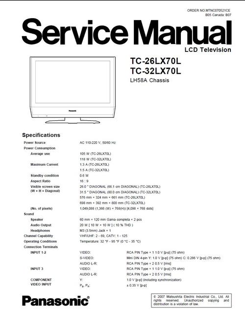 Product picture Panasonic TC-26LX70L & 32LX70L  Service Manual & Schematics