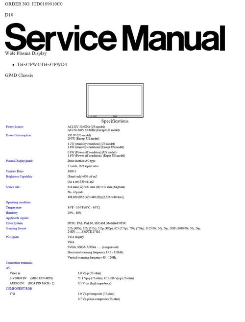 Product picture Panasonic TH-37-PW4 & TH-37-PWD4 Service Manual & Schematics