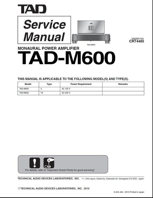 Product picture Tad - Pioneer  M-600 mono power amplifier , Service Manual