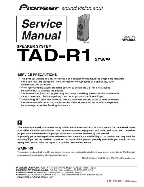 Product picture Tad - Pioneer R-1 speakers , Service Manual