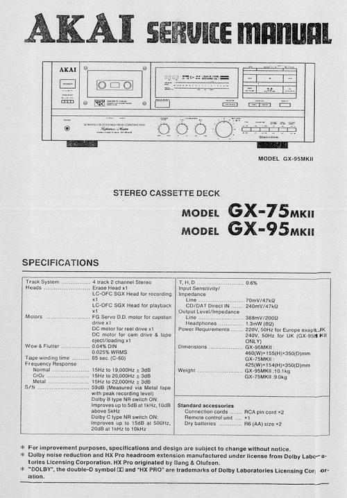 Product picture Akai GX-95-mk2 & GX-75-mk2 , cassette deck Service Manual