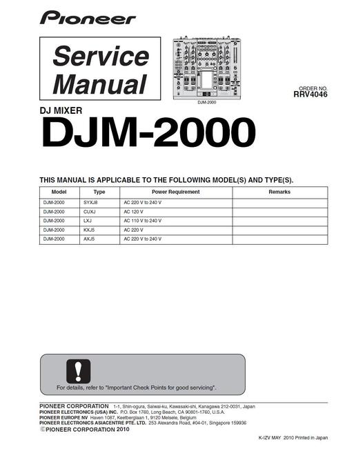 Product picture Pioneer DJM-2000 Mixer , Original Service Manual