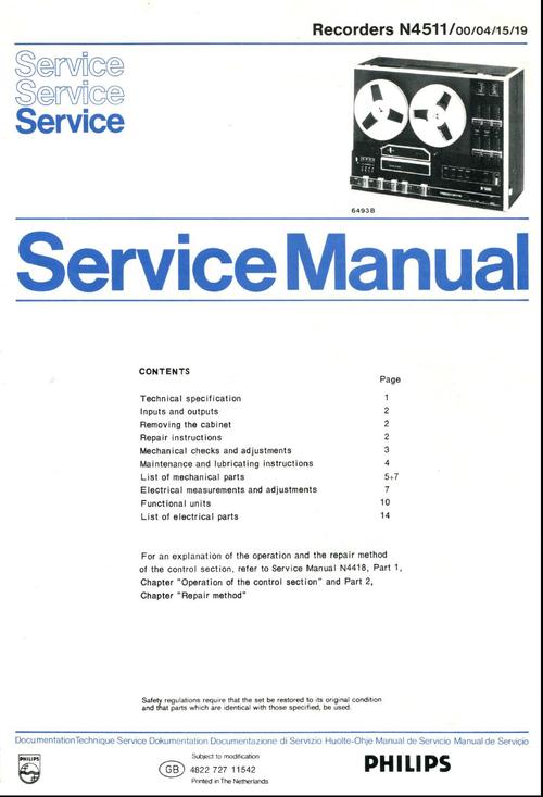 Product picture Philips N-4511  reel to reel tape recorder , Service Manual