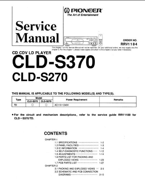 Product picture Pioneer CLD-S-370 , CLD-S-270 Laser Disc , Service Manual