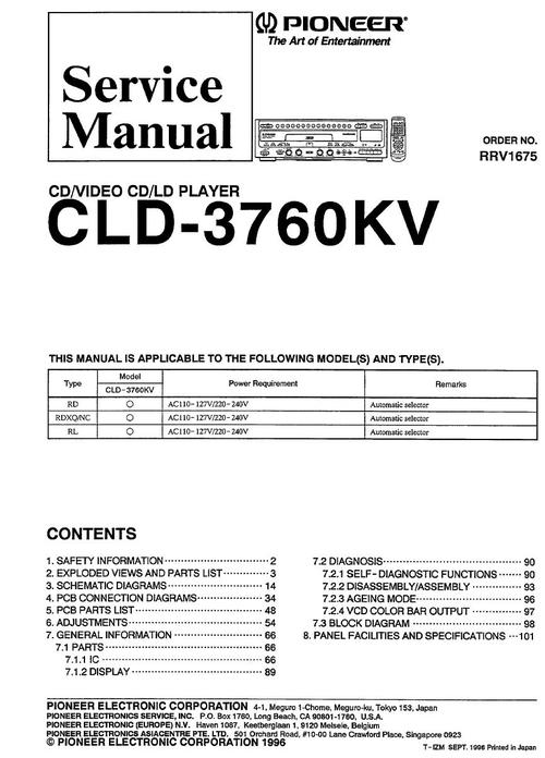 Product picture Pioneer CLD-3760-KV  Laser Disc , Service Manual