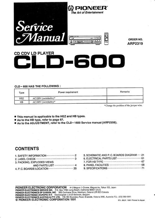 Product picture Pioneer CLD-600  Laser Disc , Service Manual