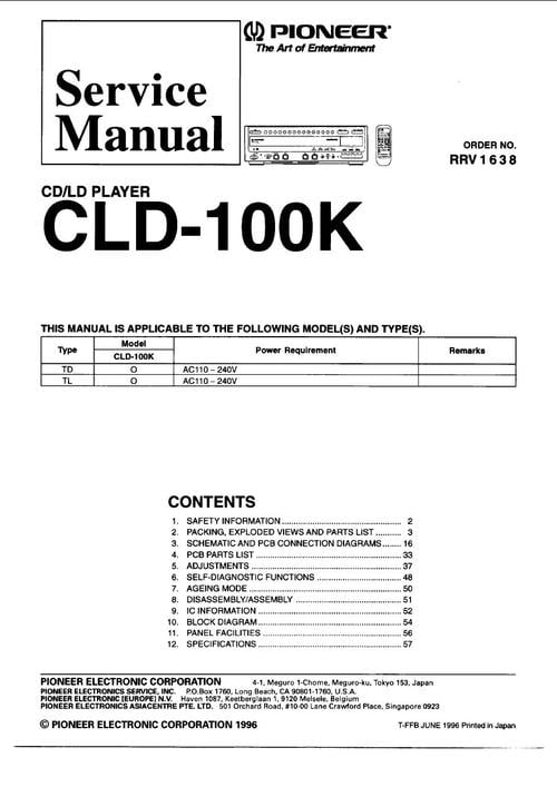 Product picture Pioneer CLD-100  Laser Disc , Service Manual