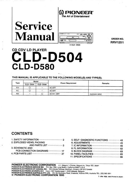 Product picture Pioneer CLD-D-504 , CLD-D-580  Laser Disc , Service Manual