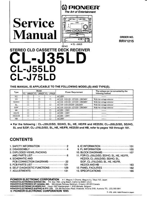 Product picture Pioneer CL-J-35-LD  55-LD  75-LD  Laser Disc Service Manual 
