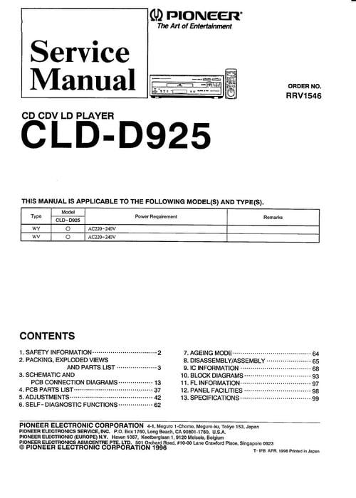 Product picture Pioneer CLD-925  Laser Disc , Service Manual 