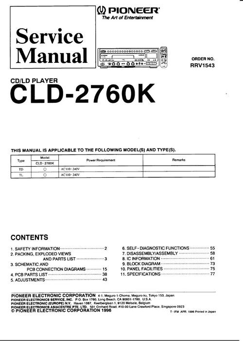 Product picture Pioneer CLD-2760  Laser Disc , Service Manual 