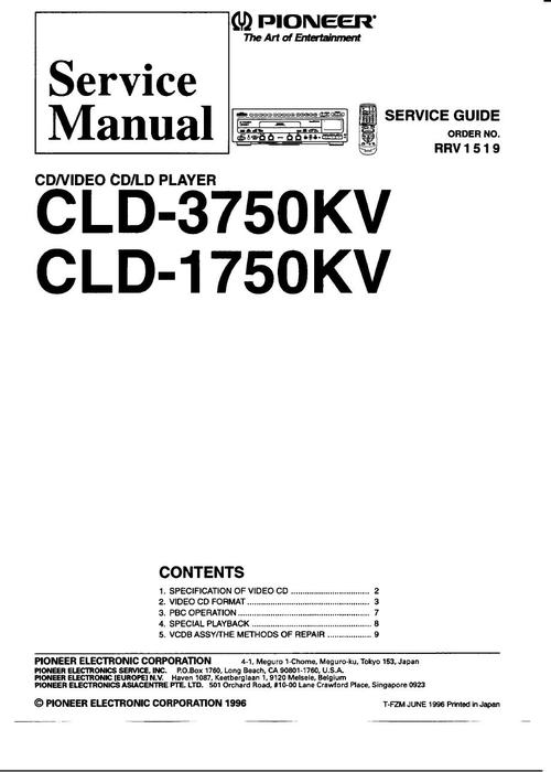 Product picture Pioneer CLD-1750-KV , 3750-KV  Laser Disc , Service Manual 
