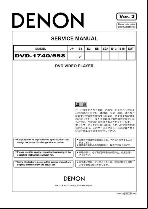 Product picture Denon DVD-558 , DVD-1740   , Service Manual