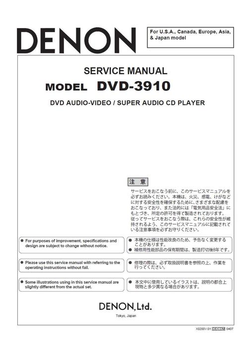 Product picture Denon DVD-3910  , Service Manual