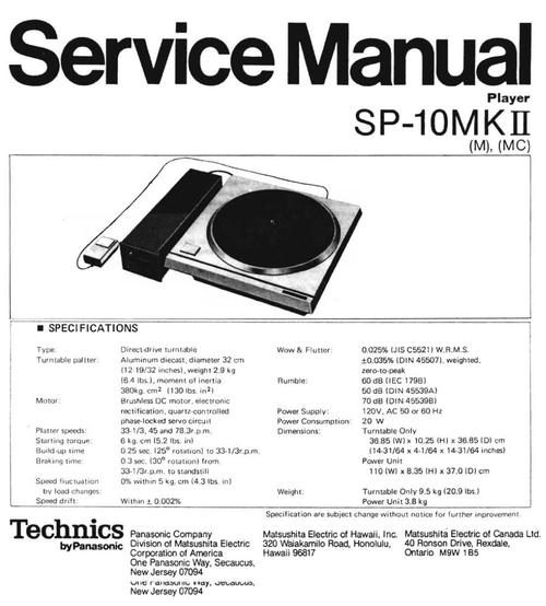 Product picture Technics SP-10 mk2 Turntable , Service Manual collection