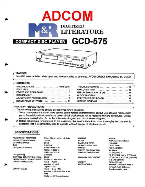 Product picture Adcom GDC-575 Original Service Manual