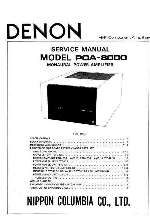 Product picture Denon POA-8000 , Power Amplifier , original Service Manual 