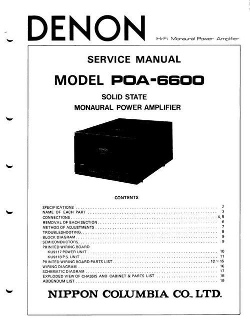 Product picture Denon POA-6600 , Power Amplifier , original Service Manual 