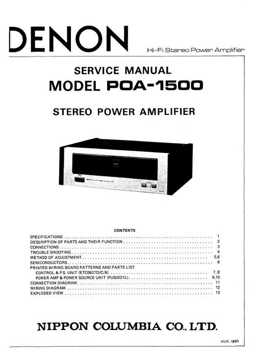 Product picture Denon POA-1500 , Power Amplifier , original Service Manual 