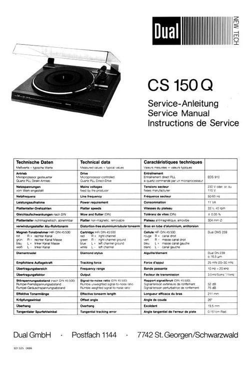 Product picture Dual CS-150-Q Turntable Service Manual