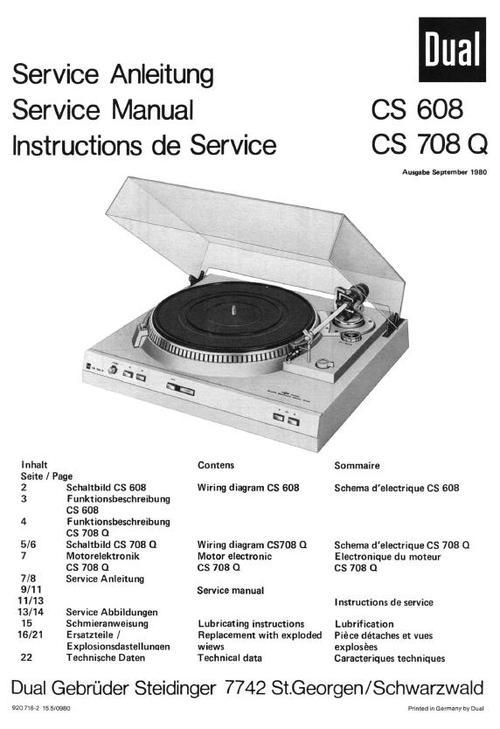 Product picture Dual CS-608 Turntable Service Manual