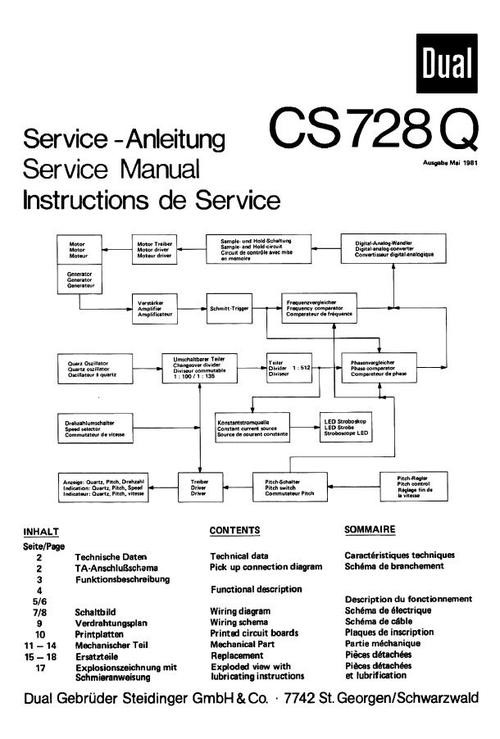 Product picture Dual CS-728-Q Turntable Service Manual