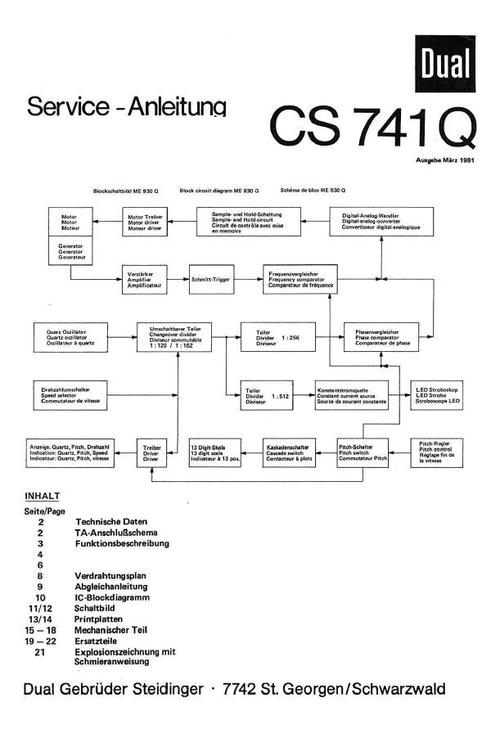Product picture Dual CS-741-Q Turntable Service Manual