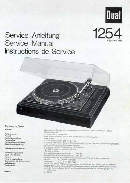 Product picture Dual 1254 Turntable Service Manual