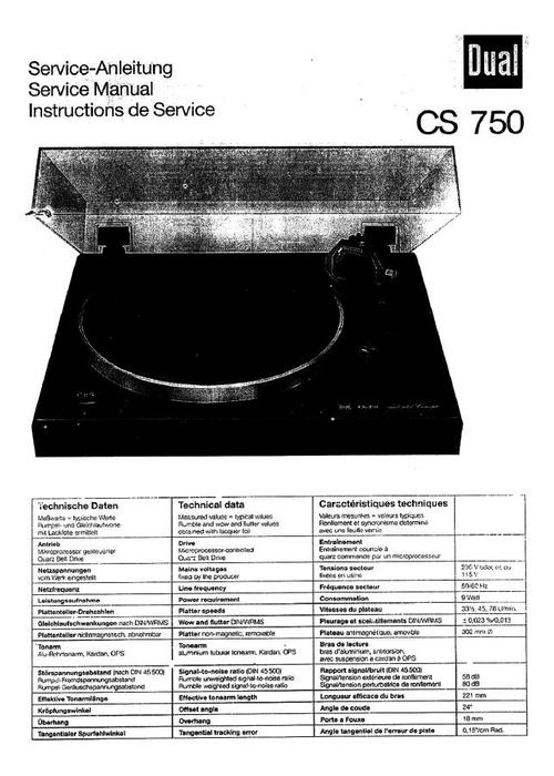 Product picture Dual CS-750 Turntable Service Manual