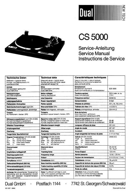 Product picture Dual CS-5000 Turntable Service Manual