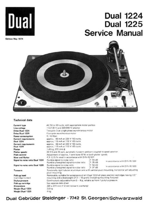Product picture Dual 1225 Turntable Service Manual