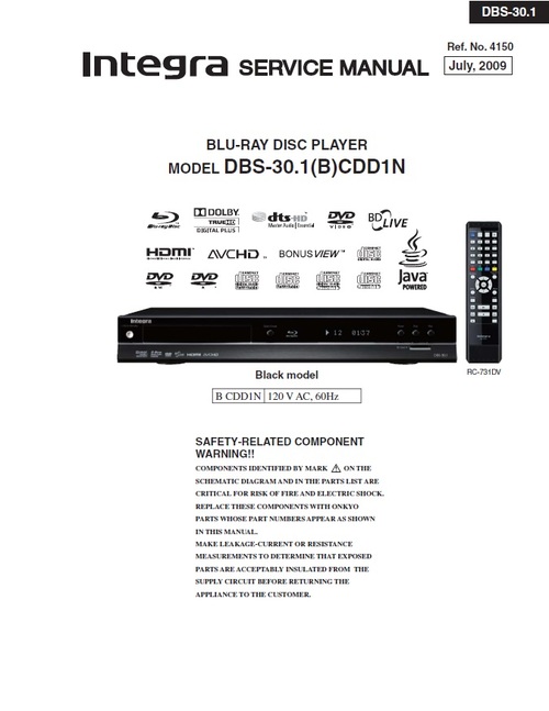 Product picture Onkyo DBS-30.1 Blu Ray Service Manual
