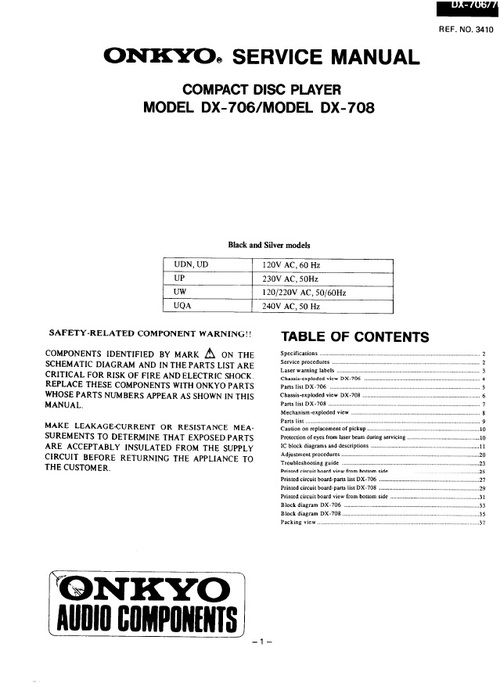 Product picture Onkyo Integra DX-706 & DX-708 Service Manual